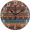 Mnsruu Orologio da Parete Rotondo Marrone Etnico Geometrico Africano, Pittura ad Olio silenziosa AntiGraffio per Arredamento Camera da Letto Soggiorno Ufficio Scuola casa