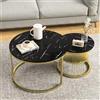 BEIJIALY Set di 2 tavolini da caffè, separati, uniti,tavolino rotondo da salotto effetto marmo, tavolino impilabile, struttura in metallo,a 2 ripiani，con contenitore, moderno, per soggiorno, balcone e ufficio