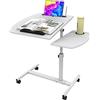 PIPIPOXER 60x40cm Tavolino con Ruote, Scrivania per Laptop con Strisce Antiscivolo, Slot per PC, Tablet e Cellulare, Regolabile in Altezza 61-91cm, Bianco