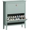 HOMCOM Scarpiera Salvaspazio Slim con 2 Ante a Ribalta, Scarpiera Ingresso con Ripiani Regolabili, Piano Superiore e Base Rialzata, Porta Scarpe per 14 Paia in Legno con Maniglia, 80x24x95.5cm, Verde