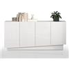 WHOUS Credenza e Buffet VELA per Soggiorno con 4 Ante e 4 Vani, Madia per Salotto, Cucina e Sala da Pranzo in Legno, 160x35x75,4 cm, Bianco Lucido
