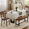 FEONASE Set 4 Sedie Sala da Pranzo-2 Sedie Ergonomiche & 2 Panche, MDF e Struttura in Metallo, Sedie da Cucina per Casa, Appartamento o Spazi Ridotti (Noce)