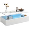 LIFEZEAL Tavolino da Salotto con Luci a LED, 20 Colori, 8 Luminosità, 8 Velocità, Regolabile, Moderno, Remoto Controllo, Tavolino Basso in Legno, per Soggiorno, Max 90 kg, 110x60x40cm (bianco)