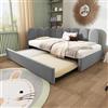 HOXINBLY Letto 90 x 200 cm con letto estraibile 90 x 190 cm, divano letto con pannelli laterali intercambiabili, letto imbottito con rete a doghe, lettino 90 x 200 cm, in velluto grigio (senza