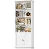 HOCSOK Libreria, 188 cm Alta Libreria Scaffale con Venature del Legno, Scaffale Verticale a 7 Ripiani per Soggiorno, Camera da Letto, Studio, Ufficio, Ripiani Regolabili, Bianco, 188×60×30 cm