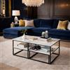 CXHLXYR Set di 2 tavolini estraibili, tavolino rettangolare con contenitore, tavolino da caffè in marmo, design di tavoli in finto marmo, gambe in metallo nero, per soggiorno, sala da pranzo (nero-3, D)