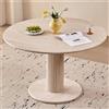 DEYARNA HOME Tavolo da Pranzo Rotondo Moderno, Tavolo da Cucina in MDF (Finitura a Effetto Travertino), Adatto per Cucina, Sala da Pranzo, Soggiorno e Ufficio (Beige)