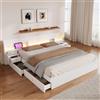 YuQozii Letto matrimoniale 180 x 200 cm, letto matrimoniale in legno, con interfaccia USB, illuminazione a LED e presa, mobile app, 2 comodini, con cassetto, senza