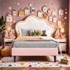 DAHUEN Letto per bambine 90x200 cm, imbottito con rete a doghe e LED, testiera a forma di nuvola regolabile, PU(rosa)