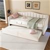 Kebnor Letto da giorno 90 x 200 cm, letto con letto estraibile, divano letto, letto singolo (senza materasso), design della luce ambientale, lino, stile minimalista (beige)
