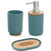 Inbagno Accessori Bagno in Set Completo 3 Pezzi Colore Acquamarina, Kit Accessori appoggio, Include Dispenser, portaspazzolini e portasapone, ABS e Legno bambù, Linea Surf