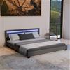 Juskys letto imbottito Paris da 180x200 cm - Struttura letto con illuminazione LED, rete a doghe e testata - Legno e similpelle - Grigio - Letto matrimoniale
