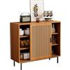 Senmate Sideboard con Ante in Vimini, Credenza con 2 Ante Scorrevoli e 3 Cassetti, Mobile Soggiorno Stile Country con Ripiani Regolabili, per Sala da Pranzo e Ingresso (B100/H90/T37 cm)