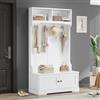 MSMOK Armadietto d'ingresso bianco (101,5 x 183 cm) con spazio nella parte inferiore del sedile con 4 ganci per appenderlo e 2 scomparti nella parte superiore per riporre i vestiti, guardaroba, scarpiera