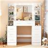 Saimeihome Grande toeletta con illuminazione dimmerabile e specchio, tavolo da trucco bianco con 7 cassetti + 8 ripiani, tavolo da trucco per camera da letto 110x40x140 cm
