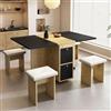 Rtopsu Tavolo per Sala da Pranzo Estensibile e Mobile con 4 sedie, Multifunzionale Tavolo da Cucina con Contenitore e Carrucola per Cucina Sala da Pranzo Soggiorno, 120x80x75 cm, Rovere & Nero