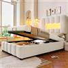 NNJN Letto imbottito, con rete a doghe, luce d'atmosfera con telecomando, a forma di principessa corona, materiale PU, rosa (senza materasso) (beige, 90 x 200 cm)