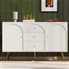 KOMHTOM Credenza color crema con 2 ante e 3 cassetti, classica cassettiera premium, armadio multifunzione per soggiorno, sala da pranzo, camera da letto, corridoio (A)