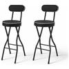 Charocean Set di 2 sgabelli da bar pieghevoli con schienale, altezza 65 cm, seggiolone, pieghevole, per bar e bancone, portata 125 kg (nero, 65 cm)