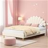 NNXHWY Letto matrimoniale bambina, letto imbottito 140x200 cm, lettos per adolescenti, lettos piattaforma con testiera a forma di fiore, tessuto di velluto (Beige, 140x200cm)