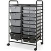 GYMAX Carrello Portaoggetti con 15 Cassetti Staccabilea, Carrellino Salvaspazio con Ruote, per Uffici, Parrucchieri, Studio, Soggiorno, 62,5 x 37 x 87 cm (NERO SFUMATO)