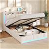 AOGLLATI Letto Matrimoniale con Contenitore 140x190 cm, Struttura Letto Matrimoniale con Illuminazione a LED e Stazione di Ricarica, Letto Imbottito con Testiera e Sollevamento Idraulico, Beige