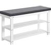 SONGMICS Panca Scarpiera in Bambù, Portascarpe a 2 Ripiani, Organizzatore per Scarpe Stabile per Corridoio, Soggiorno, Seduta Regge Fino a 136 kg, 29 x 90 x 49 cm, Bianco e Grigio LBS904W01