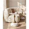 Ginhow Tavolino Piccolo da Salotto, Tavolo da Salotto Moderno di Lusso, Tavolino da Esterno Basso per Soggiorno, Camera da Letto, Balcone, Ø40cm Beige+Oro (2 Pezzi)