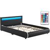 Juskys Letto imbottito Sevilla 140x200 cm con illuminazione LED, rete a doghe e testiera - Legno e pelle sintetica - 16 impostazioni di colore e telecomando - Letto singolo per ragazzi - Nero