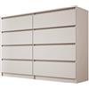3E 3xE living.com Cassettiera XXL 8 cassetti - cashmere, 139 x 102 x 39 cm - mobile contenitore per ambienti grandi
