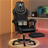 ALFORDSON Sedia Gaming Ergonomica Reclinabile con Cuscino Lombare e Cervicale,Sedia Gamer con Massaggio e Poggiapiedi Retrattile,Altezza Regolabile,Poltrona Ufficio Reclinabile 150°, Similpelle(Nera)