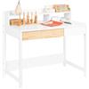 SoBuy Scrivania Salvaspazio con 2 Cassetti Scrivania Ufficio Compatta Tavolo da Lavoro per Studio Cameretta e Camera da Letto Bianco 100x59x95cm FWT106-W