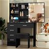 Teousev Toeletta da Trucco con Specchio Scorrevole e Sgabello, Scrivania Make Up Ampia con Luci Dimmerabili e Guida Video, Postazione Trucco con 6 Cassetti e 6 Ripiani, Nero, 36×80×131 cm, J329