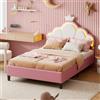 NLDGR Lettino imbottito per bambini, 90 x 200 cm, colore rosa, letto matrimoniale a corona, letto da principesse in pelle con luci a LED, rete a doghe, letto singolo, senza materasso (90 x 200 cm)
