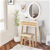 YU YUSING Toeletta, Tavolo da Trucco con Luce LED Regolabile e Specchio Ovale, Toeletta da Trucco Moderna con Sgabello, 1 Cassetto, 3 Scomparti