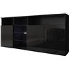 MB Muebles Bonitos, Credenza Madia Clark, Soggiorno Moderno, LED, Nero Lucido, 150x72x35 cm