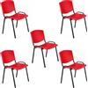 SEDIAOFFICE - 5 Sedie Ufficio Senza Ruote, Sedia Scrivania Ergonomica, per Studio, Sala D'Attesa, Sala Riunioni e Conferenze, Comoda Sedia Ufficio Economica Senza Braccioli (Rosso)