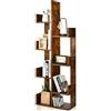 HOMASIS Scaffale a Forma di Albero, Libreria Verticale a 8 Livelli, Portaoggetti in Legno, Moderna e Salvaspazio per Soggiorno, Cameretta, Ufficio, 50 x 25 x 145 cm, Marrone