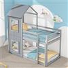 SUKY Letto a castello, 90 x 200 cm, letto per bambini e bambine, con scala e baldacchino, fondo in legno massiccio (grigio)