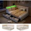 KSFASHZ Letto angolare Divano letto 140 x 190 con 2 cassetti, illuminazione, presa USB, letto con testa reversibile e rete a doghe per soggiorno/studio o camera da letto, tessuto lino, senza materasso