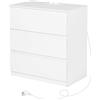 Liink1Ga Cassettiera Camera da Letto in Legno Bianca Larghezza 70 cm Cassettiere Bianche 3 Cassetti&Multipresa/Comodino Cassettiera e Credenza Bianco per Ufficio Soggiorno Corridoio Mobili/70x40x75CM