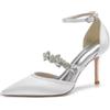 IvoireCh Décolleté da sposa in raso da donna - Décolleté da matrimonio con cinturino alla caviglia e strass, tacco alto a punta per sposa e cerimonia, eleganti scarpe da cocktail e da cerimonia