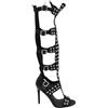 Malu Shoes Stivali Donna Estivi Aperti alla Schiava Nero con Borchie e Fibbie Regolabili Argento Tacco a Spillo 12 (39 EU)
