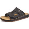 Fly Flot Ciabatte Uomo in Ecopelle Doppia Fascia con Strappi Regolabili, Sottopiede in Pelle Antishock, Nero, 44 EU