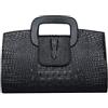 Millya UK Pochette da sera da donna in pelle di coccodrillo lucida verniciata con impugnatura in metallo elegante borsa a tracolla, 3751+nero, 1