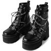 ENWIND Stivaletti Gothic Punk da Donna con Tacco Alto Stivali da Moto con Suola Spessa Plateau Stivali da Combattimento,Nero,35 EU