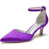 smlekwc Scarpe da Sposa con Cinturino alla Caviglia da Donna per La Sposa Raso Punta Appuntita Vestito Décolleté Tacco metà Gattino Festa Scarpe da Ballo,Dark Purple,38 EU