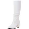 Generisch Stivali lunghi da donna, eleganti stivaletti con tacco a pecora lunga, stivali invernali lunghi alti al ginocchio, classici da cowboy a punta, stivali da cavaliere in pelle calda, bianco, 39 EU
