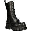New Rock Stivali Unisex New Rock M-MILI211C-C1 in 100% Vera Pelle Nera Techno Metallizzati con Lacci da Motociclista 4