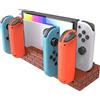 Generic Switch Controller Dock Station di ricarica per Nintendo Switch & OLED Joycons, Fashion Brick Shape Switch Giochi Organizer 4 Controller Caricabatterie Stand, 8 Slot Game Card Storage (marrone)